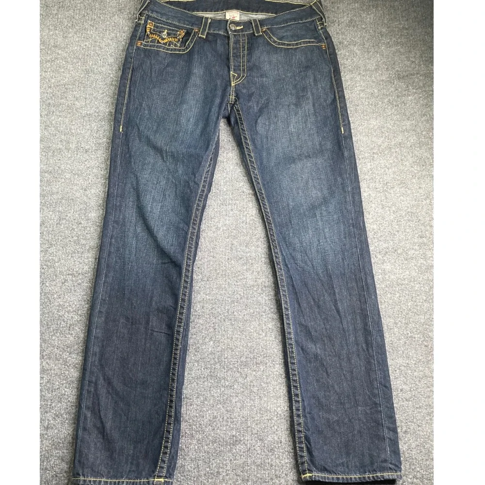 True Religion Slim Section Jeans Mens 36 Blue Dark Wash Straight Made‎ in USA